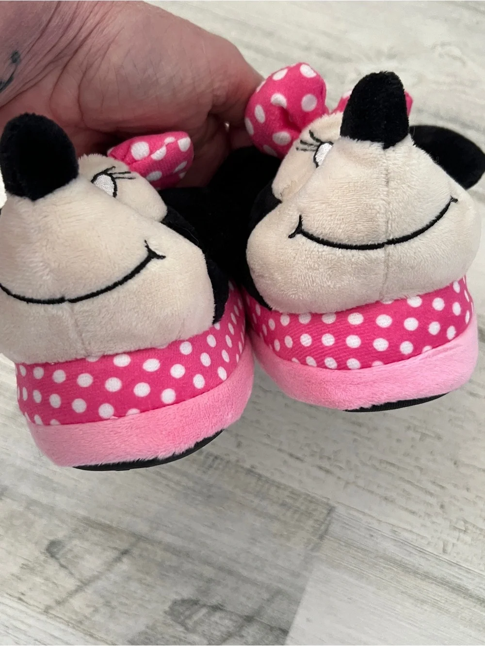 Disney Minnie Mouse Plush Slippers Toddler Girls Size 7/8 Pink Polka Dot Bows